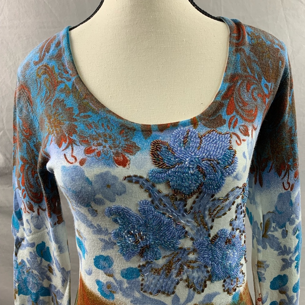 Beaded Floral Sweater Made in Italy - Picture 2 of 6